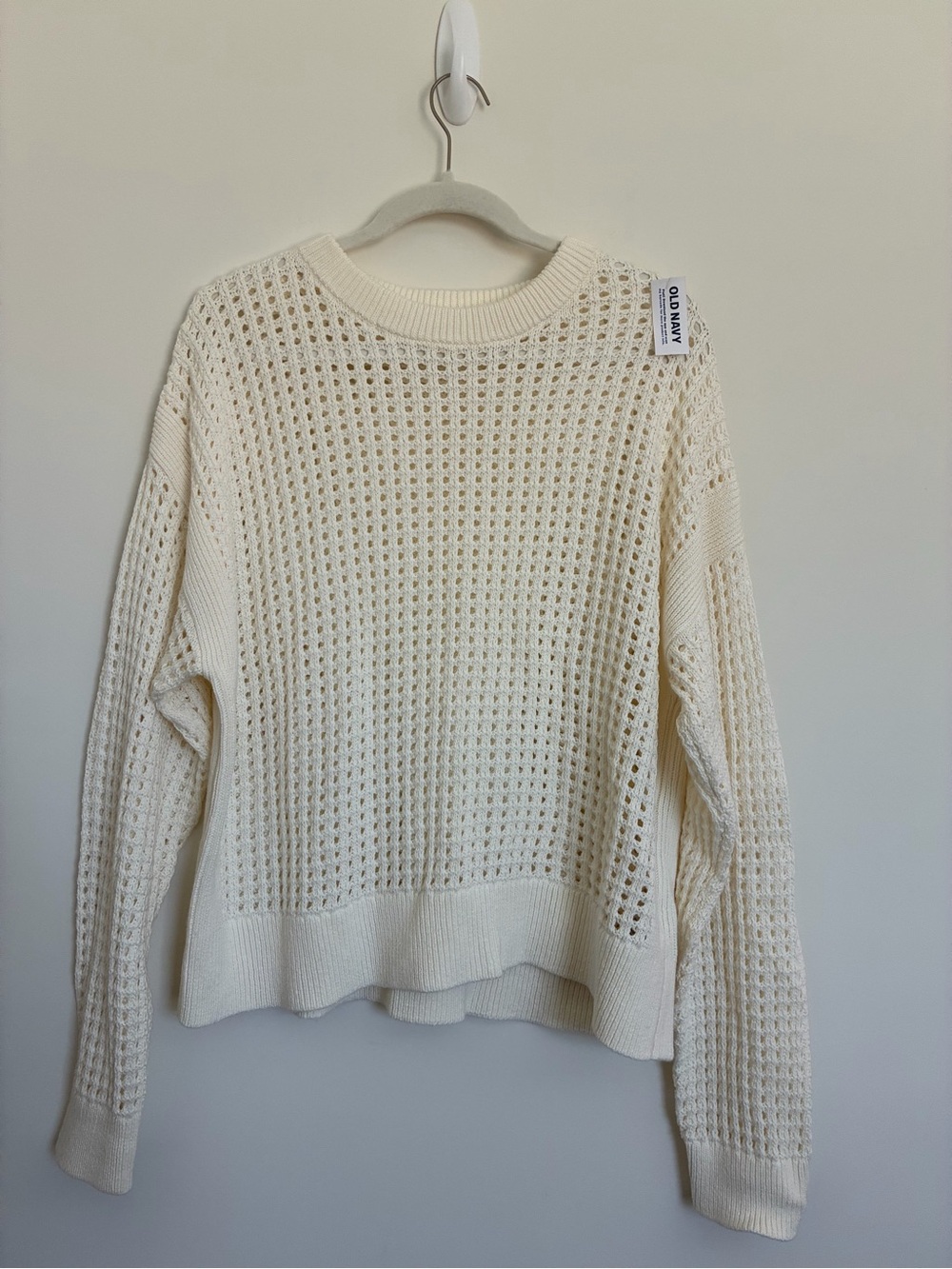 Old Navy Cotton Open-Weave Crewneck Sweater size large tall sea salt